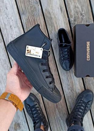 Черные высокие кожаные кеды кроссовки ботинки converse all star