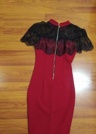 Сукня футляр червона пряма облягаюча плаття по фігурі міді мереживо стоєчка італія2 фото