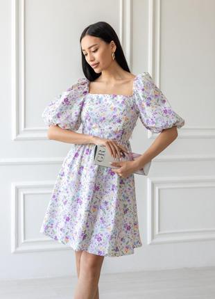 Платье "isabella" белое лиловые цветы