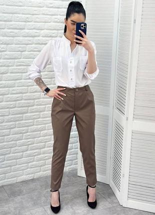 Жіночі прямі брюки галіфе з екошкіри6 фото