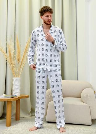 Пижама мужская шелк армани cat белая