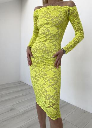 Жовта неонова кружевна сукня 💫🤩2 фото