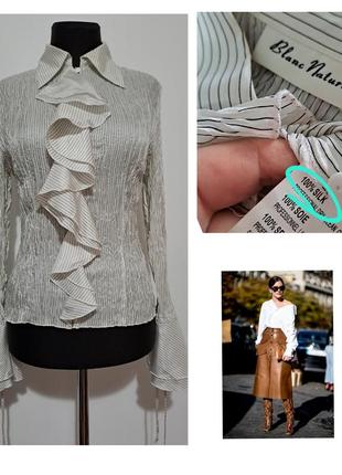 100% шелк фирменная шелковая блузка в стильную полоску  и роскошным жабо1 фото