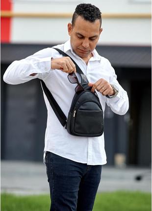 Мужская кожаная сумка слинг через плечо sambag brooklyn черная3 фото