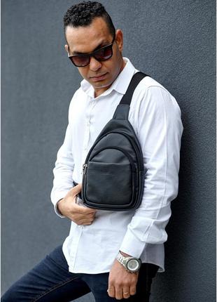 Мужская кожаная сумка слинг через плечо sambag brooklyn черная4 фото