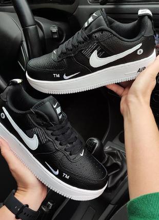 Кроссовки nike air force 1 мужественный кожаный найк арир форс 1 чёрное nike force кожа nike air max мужские кроссовки nike air force 1 черные3 фото