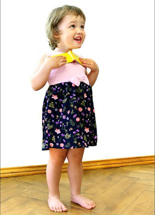 Летнее платье для девочки бантик принт цветы из 100% хлопка4 фото