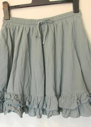 Хлопковая юбка солнцеклеш  с фодрами h&m р.42 серо-мятный цвет2 фото