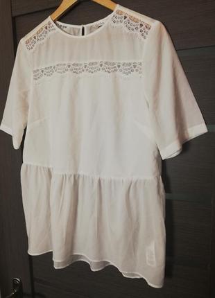 Брендовая шикарная блуза с рюшем и гипюром kaliko3 фото