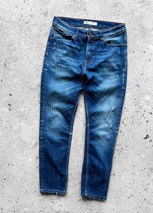 Zara men’s blue distressed denim jeans завужені джинси