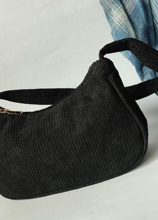 Вельветовая сумочка багет (черная)5 фото