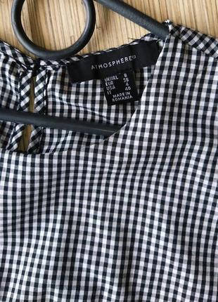 Стильная хлопковая блуза в клетку с открытыми плечиками3 фото