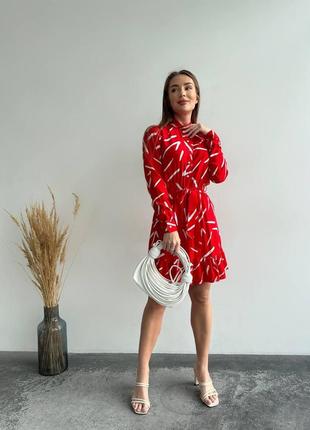 Жіноча коротка літня сукня  із довгим рукавом (червоний, білий, джинс, бірюза, білий лео, сірий)