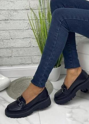 Стильные лоферы из натуральной кожи черные 38 (24.5 см)