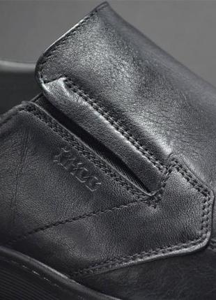 Чоловічі комфортні шкіряні туфлі гумка чорні ikos 193014 фото
