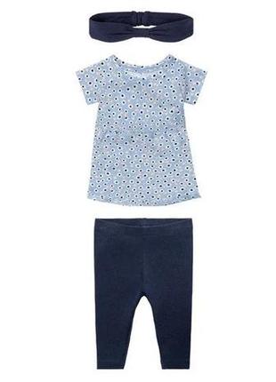 Комплект для девочки туника, леггинсы и повязка, рост 50-56, цвет голубой, синий