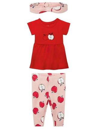 Комплект для девочки туника, леггинсы и повязка, рост 50-56, цвет красный, розовый2 фото