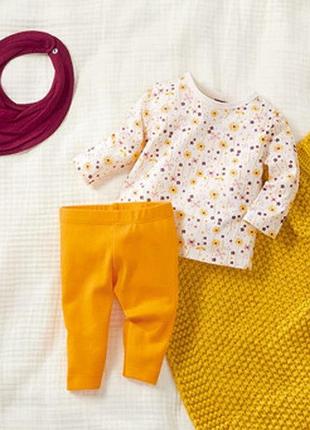 Комплект для девочки лонгслив, леггинсы и слюнявчик, рост 50-56, цвет молочный, горчичный, бордовый