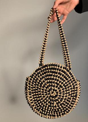 Стильна кругла сумка з дерев'яними деталями zara3 фото