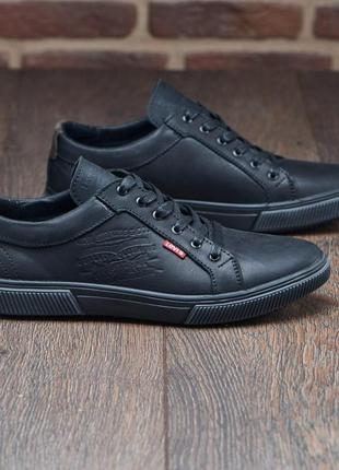 Мужские кожаные туфли, кеды levis чёрные рр 40-45
