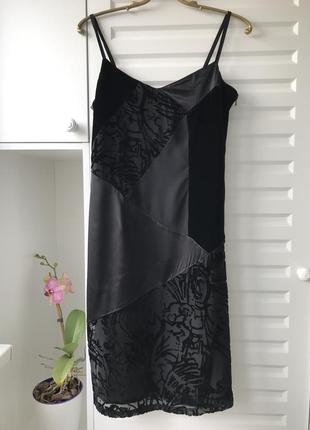 100% шелк. чёрное платье-печворк на лето на бретелях с разрезом2 фото