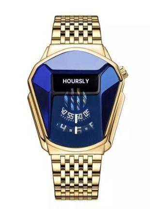 Мужские кварцевые часы hoursly из нержавеющей стали, gold blue