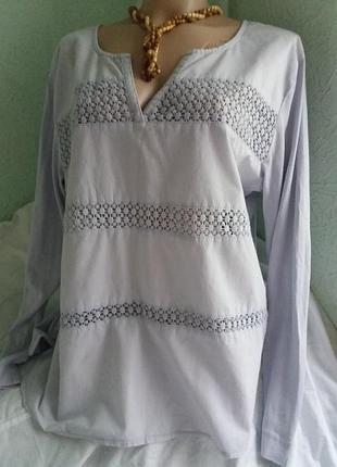 Натуральная нежно-сиреневая блуза с ажурными вставками,48-56разм.,l.o.g.g.