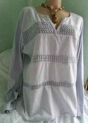 Натуральная нежно-сиреневая блуза с ажурными вставками,48-56разм.,l.o.g.g.2 фото