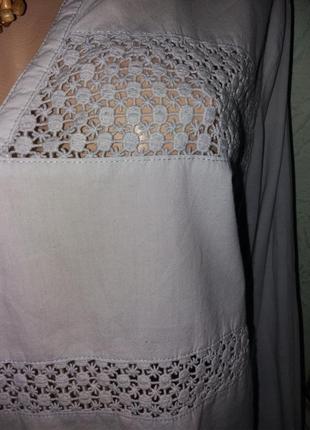 Натуральна ніжно-бузкова блуза з ажурними вставками,48-56разм.,l.o.g.g.4 фото