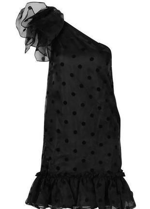 Boohoo нове чорне плаття в горошок на одне плече ошатне святкове класичне фатин4 фото