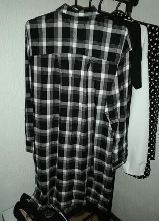 Платье-рубашка клетка черно-белое5 фото