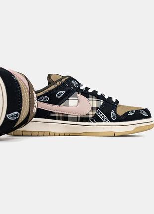 Стильные кожаные кроссовки nike sb dunk x travis-scott. дополнительные шнуровки8 фото