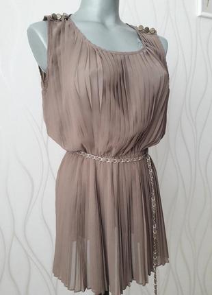 Нежная, интригующая, интересная шифоновая блуза- туника плисе, цвета капучино. vitrin.