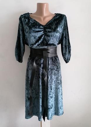 💚бархатный бірюзова сукня міді 💚велюровое платье2 фото