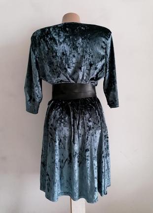 💚бархатный бірюзова сукня міді 💚велюровое платье8 фото