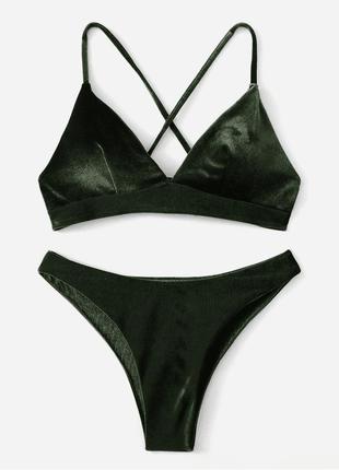 Зелений оксамитовий купальник на зав'язках розміру м