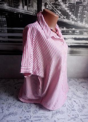 Жіноча коттонова сорочка з коротким рукавом у вертикальну смужку 46-48розміру2 фото