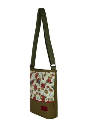 Сумка через плече з ведмедиками, сумочка кросбоді текстильна яскравим малюнком для дівчини дівчинки2 фото