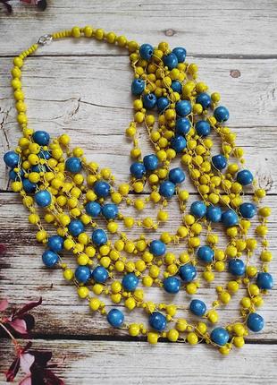 Патриотическое ожерелье, желто-голубые бусы3 фото