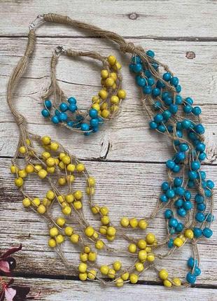 Патриотическое ожерелье, желто-голубые бусы6 фото