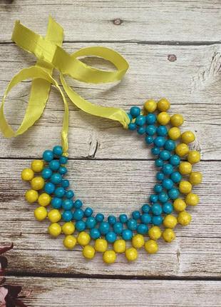 Патриотическое ожерелье, желто-голубые бусы9 фото