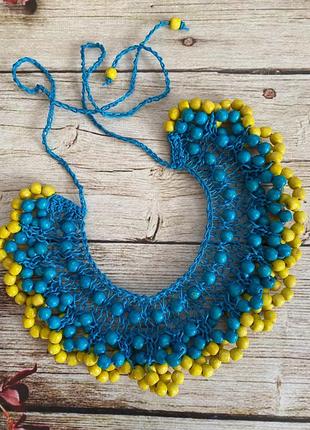 Патриотическое ожерелье, желто-голубые бусы4 фото