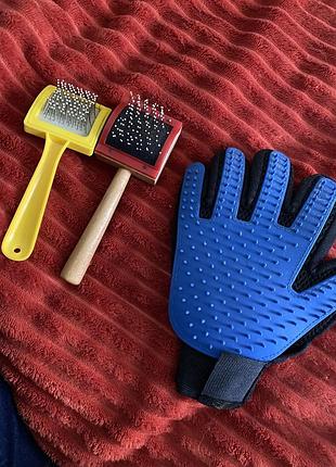 Рукавиця для вичісування та щітки
