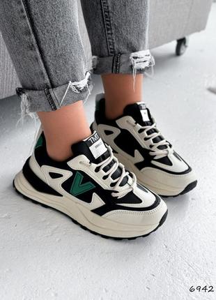 🔥кросівки жіночі veron беж + чорні + зелений