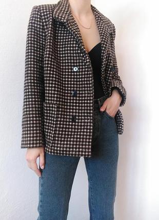 Двубортный пиджак в клетку жакет двухбортный блейзер в клетку пальто винтажный пиджак шерсть3 фото