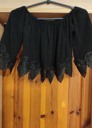 Сексуальный топ, буза рубашка черная с кружевом хлопковая