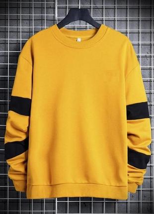 Желтый мужской свитшот толстовка однотоная без капюшона