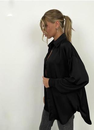 Красива класна класична якісна стильна модна зручна жіноча модна трендова базова рубашка із рукавами чорна2 фото