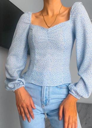 Блуза блузка рукава-фонарики на плече цветочный принт h&amp;m 34 рубашка топ