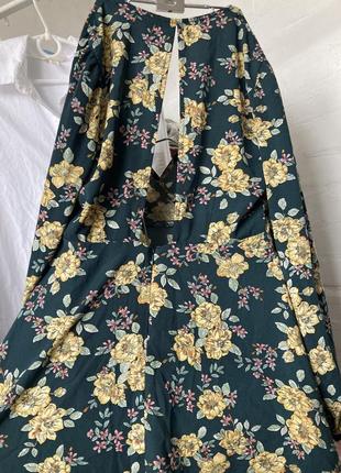 Сукня в квітковий принт об’ємний довгий рукав відкрита спина7 фото